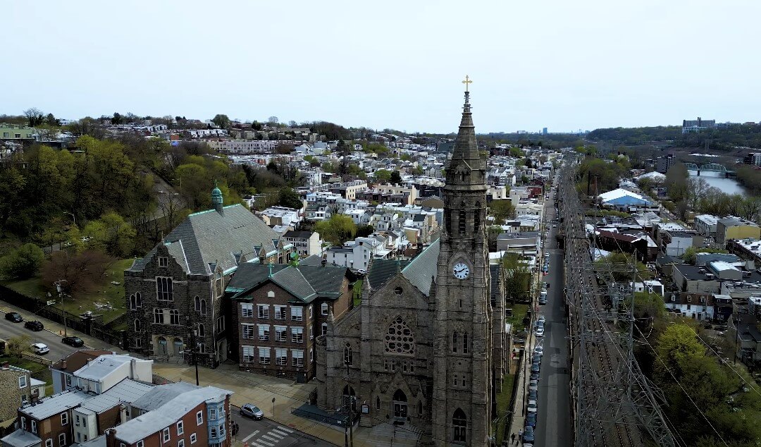 Elevated perspective of Philadelphia neighborhood, Manayunk 