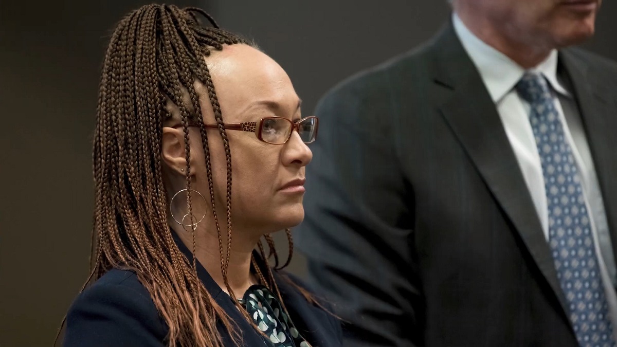 Rachel Dolezal in court, facing legal proceedings related to her racial identity controversy