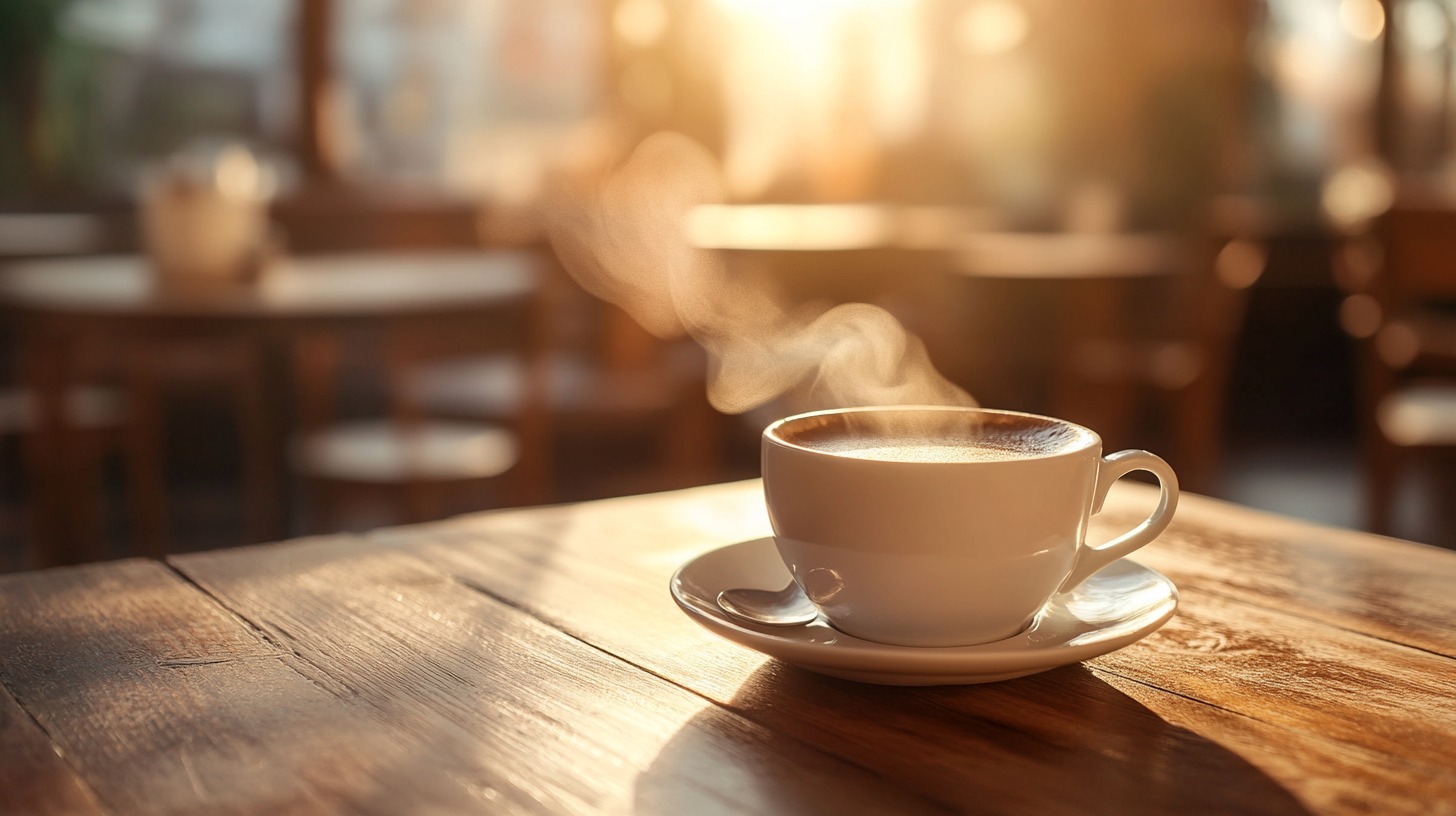 A steaming cup of coffee in a cozy café, symbolizing Seattle's Coffee Culture